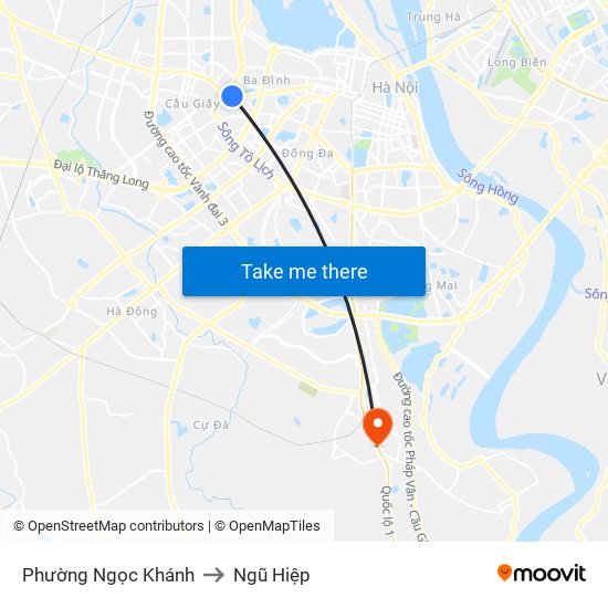 Phường Ngọc Khánh to Ngũ Hiệp map