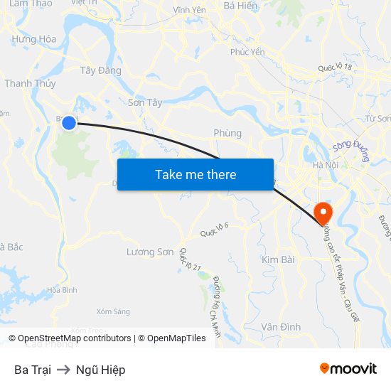 Ba Trại to Ngũ Hiệp map