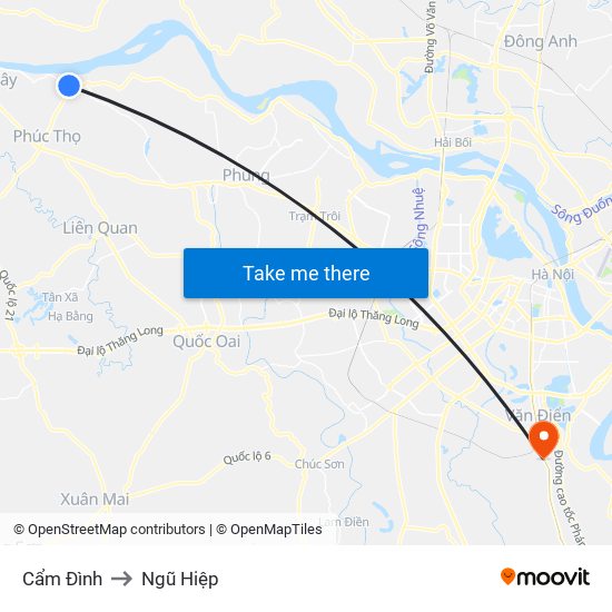 Cẩm Đình to Ngũ Hiệp map