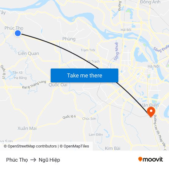 Phúc Thọ to Ngũ Hiệp map