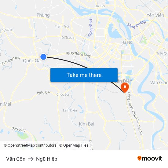 Vân Côn to Ngũ Hiệp map