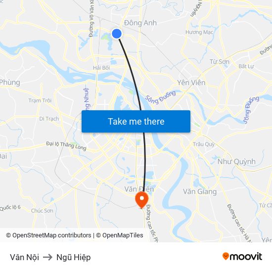 Vân Nội to Ngũ Hiệp map