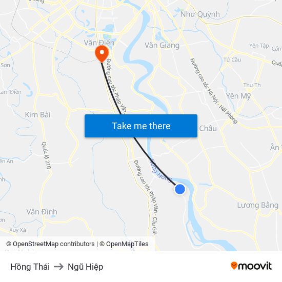 Hồng Thái to Ngũ Hiệp map