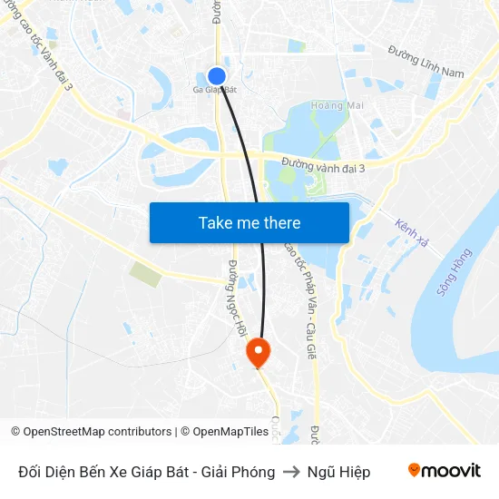 Đối Diện Bến Xe Giáp Bát - Giải Phóng to Ngũ Hiệp map