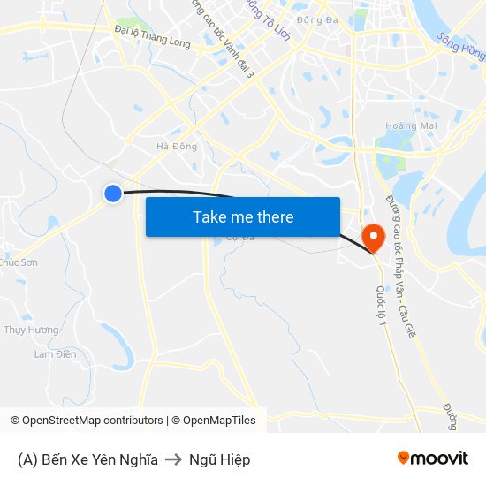 (A) Bến Xe Yên Nghĩa to Ngũ Hiệp map