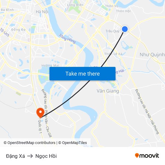 Đặng Xá to Ngọc Hồi map