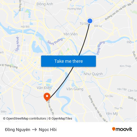 Đồng Nguyên to Ngọc Hồi map