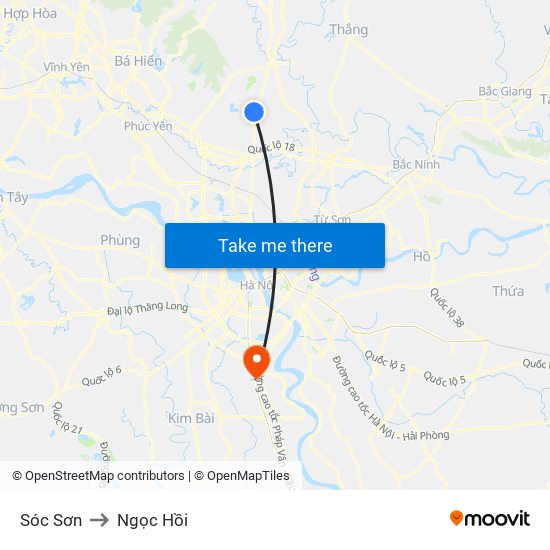 Sóc Sơn to Ngọc Hồi map