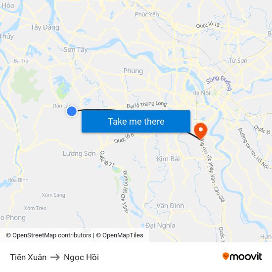 Tiến Xuân to Ngọc Hồi map