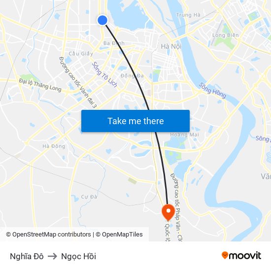 Nghĩa Đô to Ngọc Hồi map