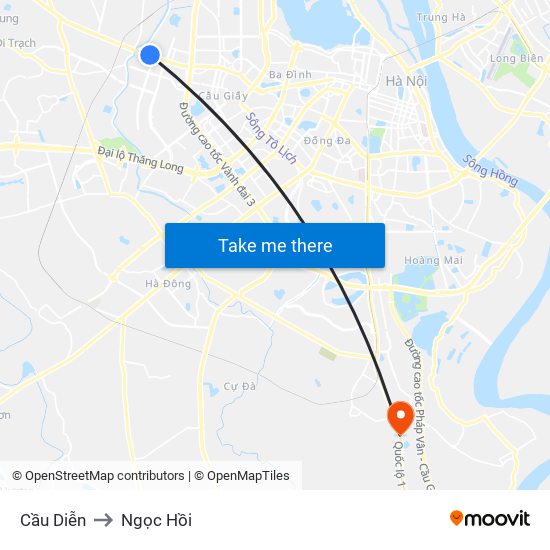 Cầu Diễn to Ngọc Hồi map