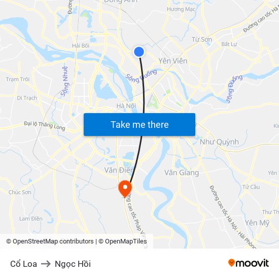 Cổ Loa to Ngọc Hồi map