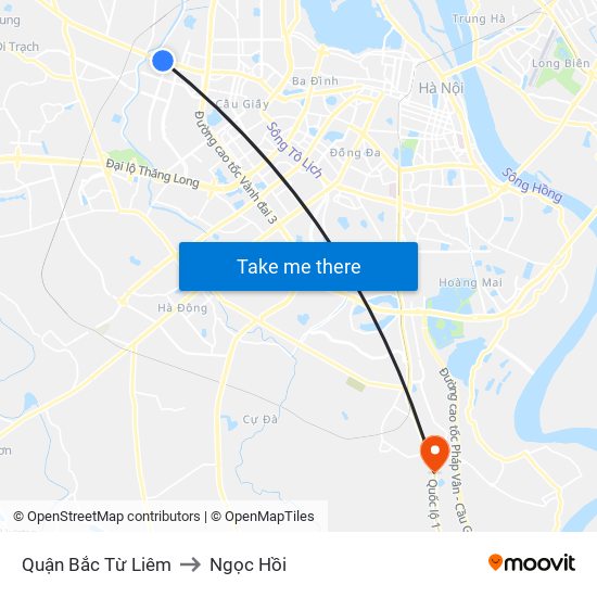 Quận Bắc Từ Liêm to Ngọc Hồi map