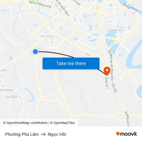 Phường Phú Lãm to Ngọc Hồi map