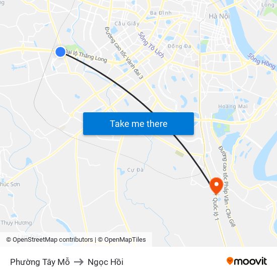 Phường Tây Mỗ to Ngọc Hồi map