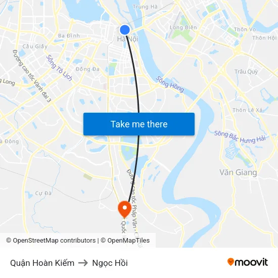 Quận Hoàn Kiếm to Ngọc Hồi map