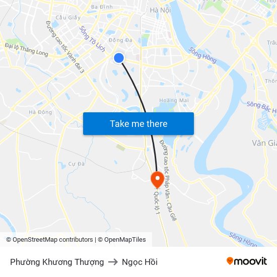 Phường Khương Thượng to Ngọc Hồi map