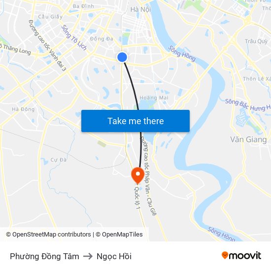 Phường Đồng Tâm to Ngọc Hồi map