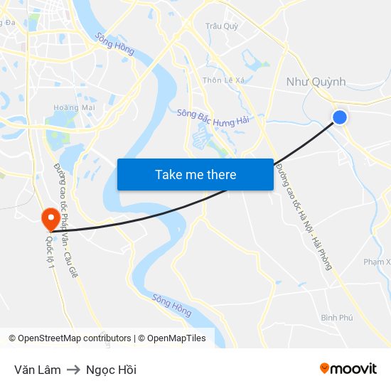 Văn Lâm to Ngọc Hồi map