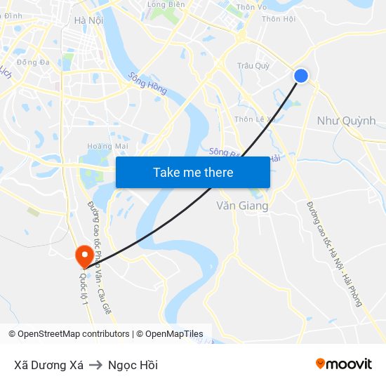 Xã Dương Xá to Ngọc Hồi map