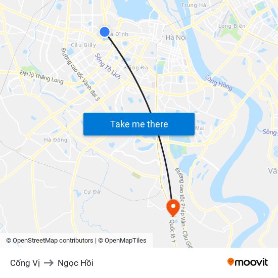 Cống Vị to Ngọc Hồi map