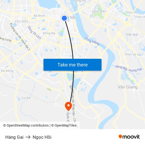 Hàng Gai to Ngọc Hồi map