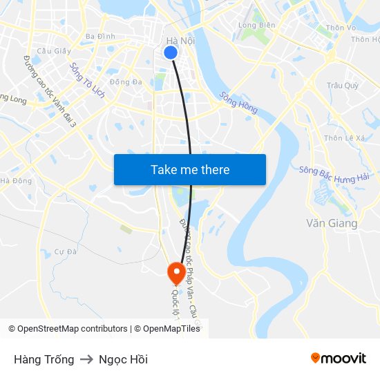 Hàng Trống to Ngọc Hồi map