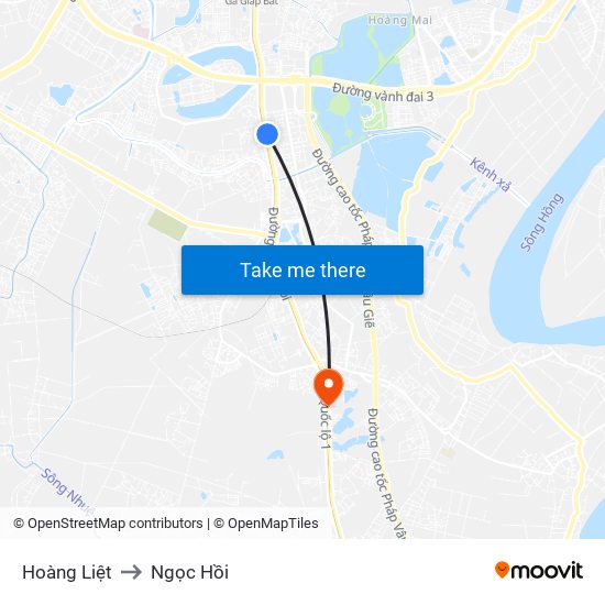 Hoàng Liệt to Ngọc Hồi map