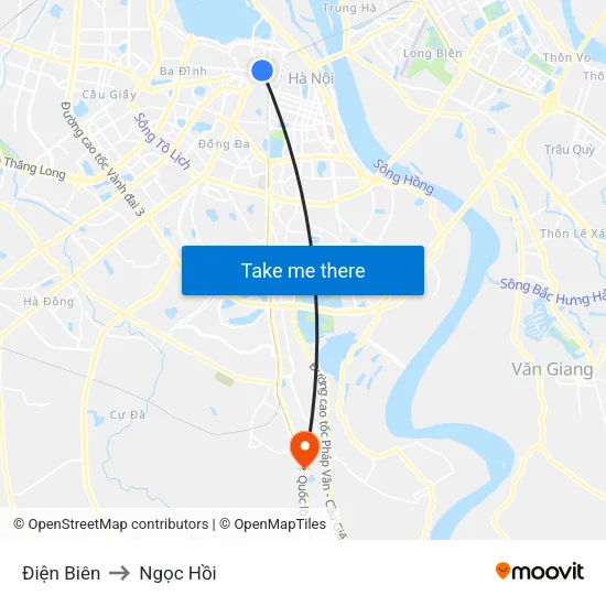 Điện Biên to Ngọc Hồi map