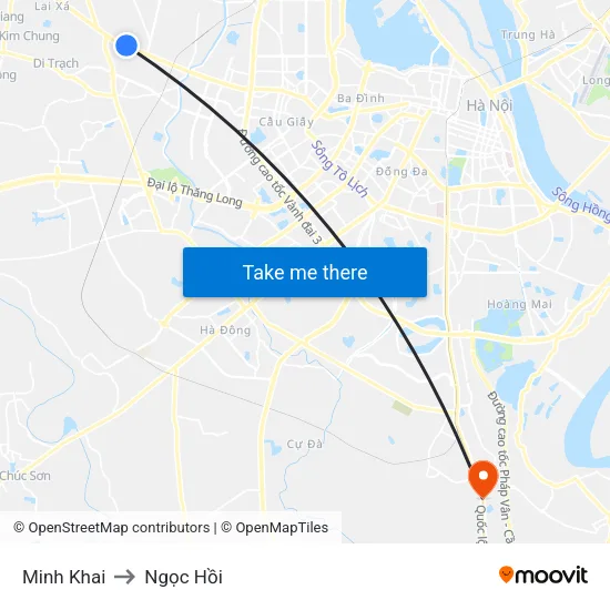 Minh Khai to Ngọc Hồi map