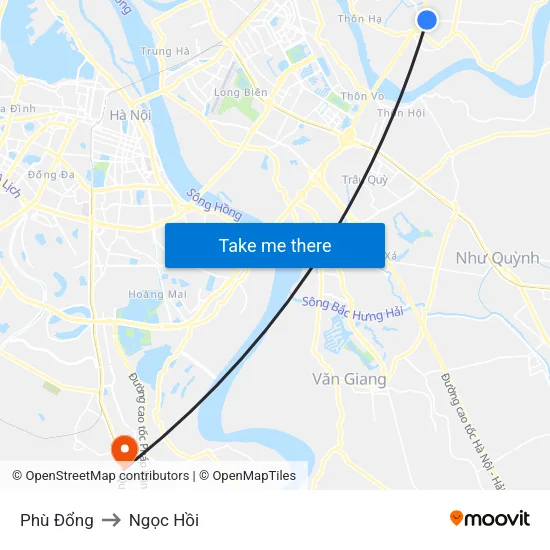 Phù Đổng to Ngọc Hồi map