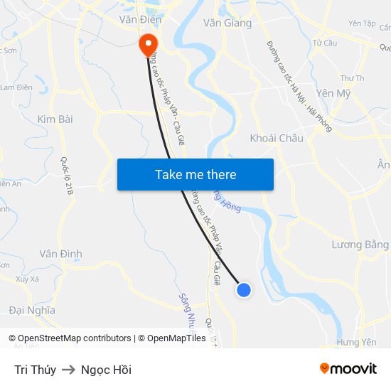 Tri Thủy to Ngọc Hồi map