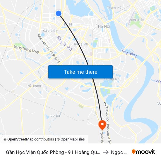 Gần Học Viện Quốc Phòng - 91 Hoàng Quốc Việt to Ngọc Hồi map