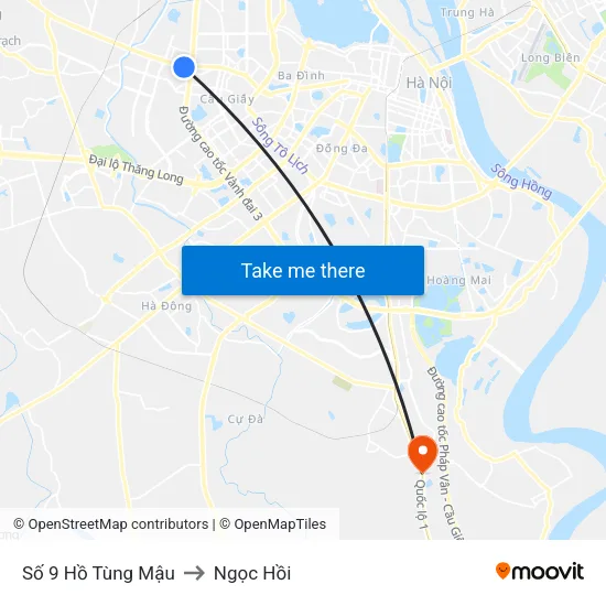 Số 9 Hồ Tùng Mậu to Ngọc Hồi map