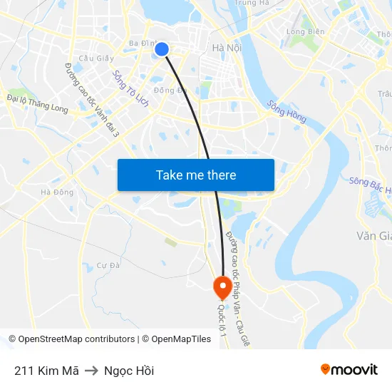 211 Kim Mã to Ngọc Hồi map