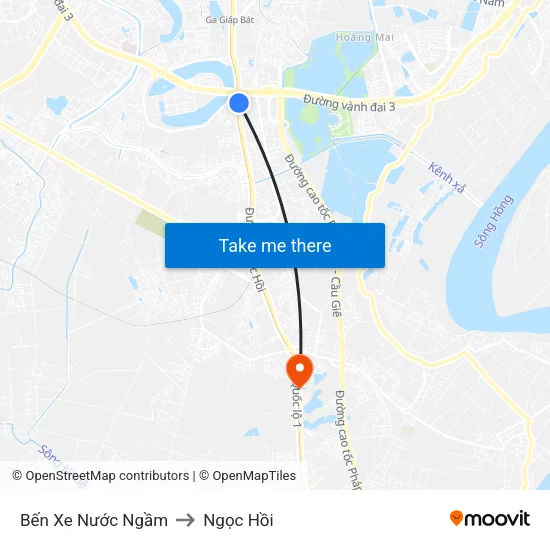 Bến Xe Nước Ngầm to Ngọc Hồi map