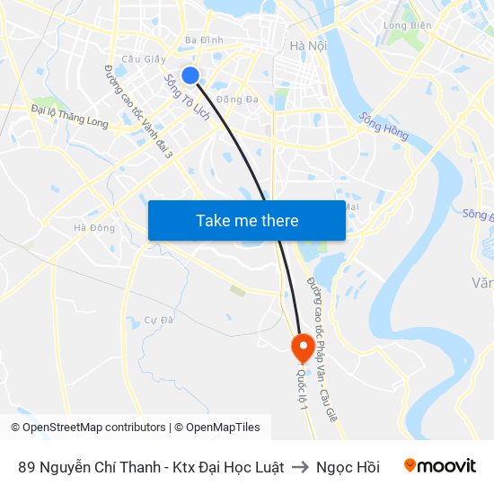 89 Nguyễn Chí Thanh - Ktx Đại Học Luật to Ngọc Hồi map