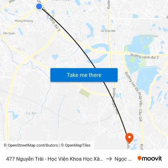 477 Nguyễn Trãi - Học Viện Khoa Học Xã Hội to Ngọc Hồi map