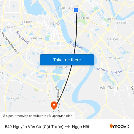 549 Nguyễn Văn Cừ (Cột Trước) to Ngọc Hồi map