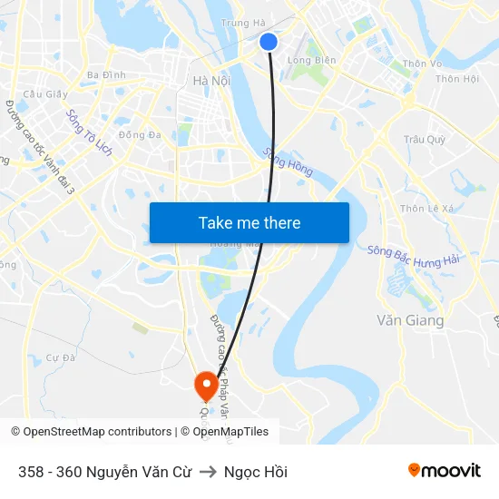 358 - 360 Nguyễn Văn Cừ to Ngọc Hồi map
