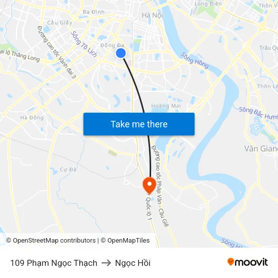 109 Phạm Ngọc Thạch to Ngọc Hồi map