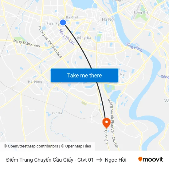 Điểm Trung Chuyển Cầu Giấy - Gtvt 01 to Ngọc Hồi map