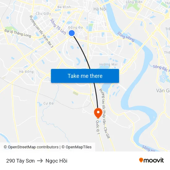 290 Tây Sơn to Ngọc Hồi map