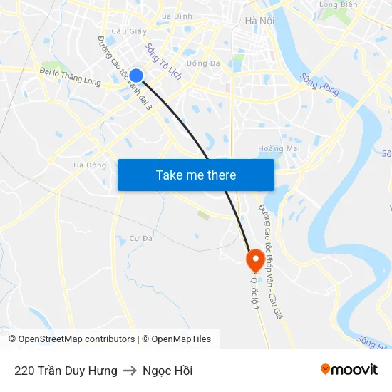 220 Trần Duy Hưng to Ngọc Hồi map