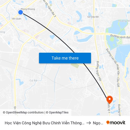 Học Viện Công Nghệ Bưu Chính Viễn Thông - Trần Phú (Hà Đông) to Ngọc Hồi map