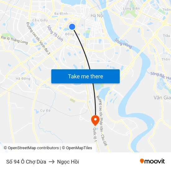 Số 94 Ô Chợ Dừa to Ngọc Hồi map