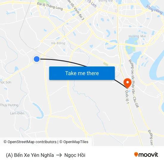 (A) Bến Xe Yên Nghĩa to Ngọc Hồi map