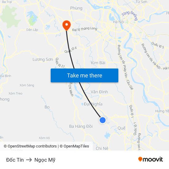 Đốc Tín to Ngọc Mỹ map