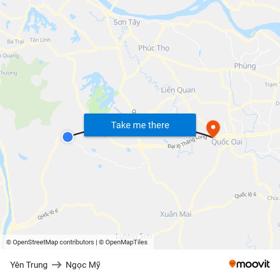 Yên Trung to Ngọc Mỹ map