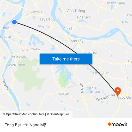 Tòng Bạt to Ngọc Mỹ map